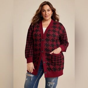 Maurices 0X Red Houndstooth Mixer Cardigan